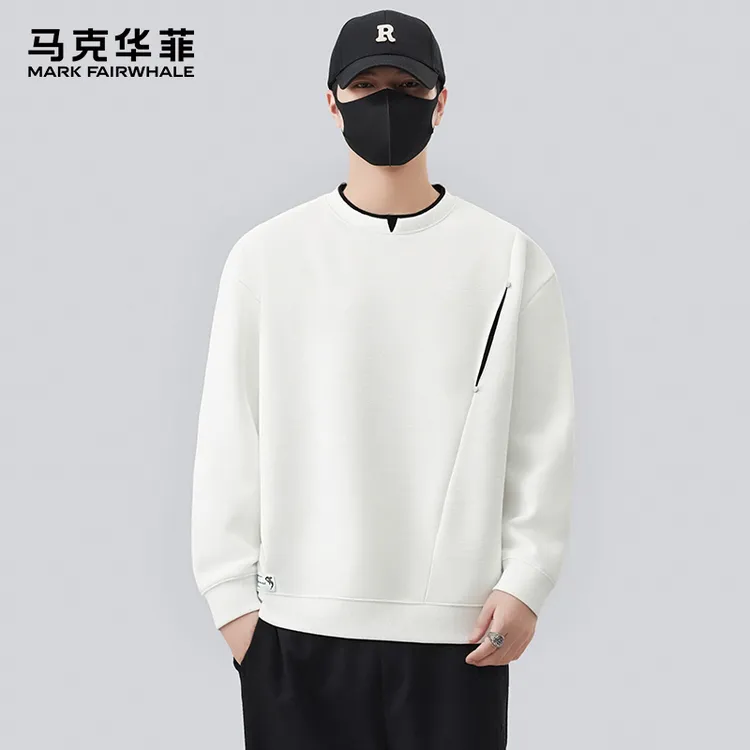 马克华菲潮流休闲百搭宽松运动假两件圆领套头男士长袖秋季卫衣