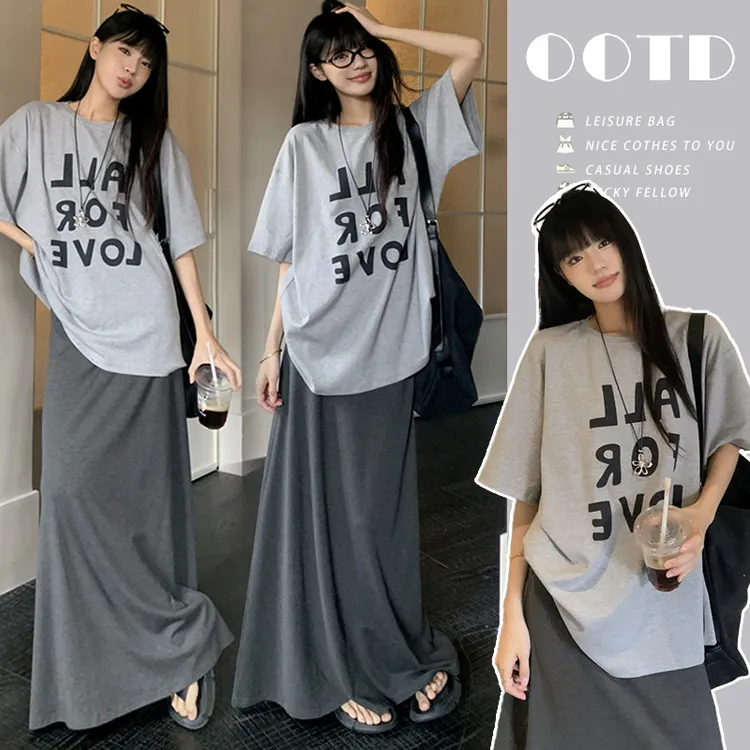 洋气孕妇装夏装时尚套装外穿休闲显瘦慵懒风上衣搭半身裙夏季薄款