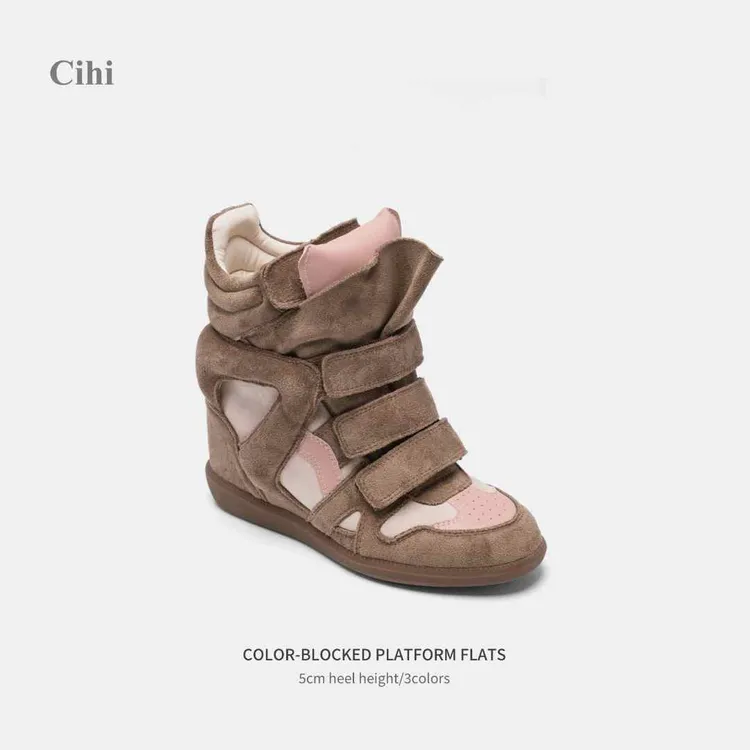 Cihi'Meraki' 经典拼色 隐形内增高坡跟魔术贴休闲运动单鞋