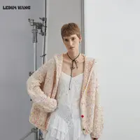 LEDIM WANG白标/连帽慵懒风针织毛衣开衫外套女糖果色2025冬新款