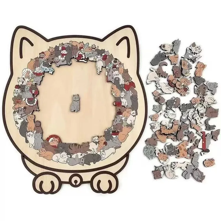 原创高清趣猫集拼图135片异形木质带框猫咪拼图手工DIY送礼物YW