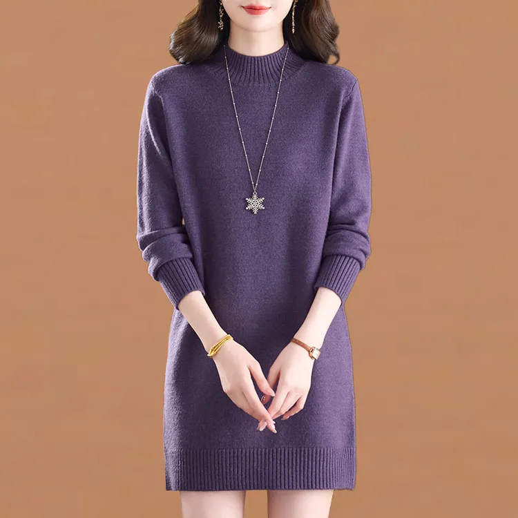 半高领针织连衣裙女内搭秋冬季2025新款中长款宽松打底加厚毛衣裙