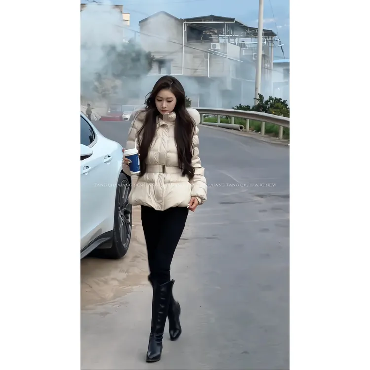 【璀璨新尚】新款时尚高级大毛领保暖收腰显瘦白鸭绒羽绒外套