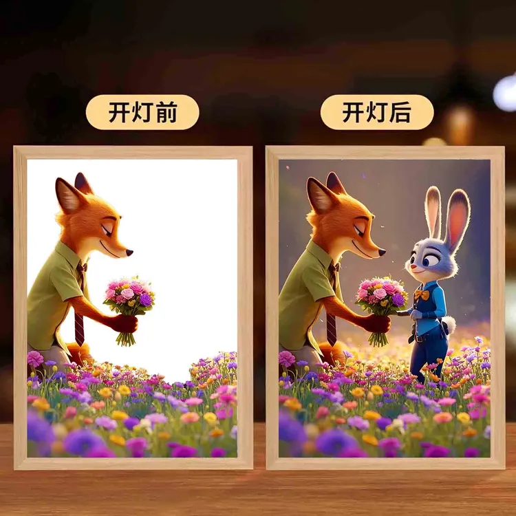 疯狂动物城朱迪灯光画周边尼克宿舍摆台led小夜灯房间相框小夜灯