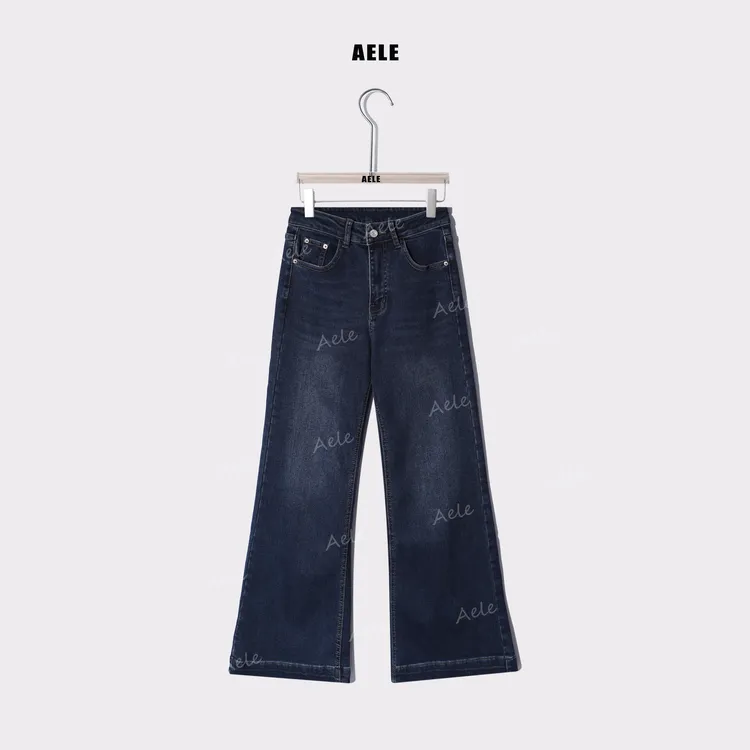 AELE微喇牛仔长裤高腰复古做旧显瘦显腿长喇叭裤 K855 3399 AD