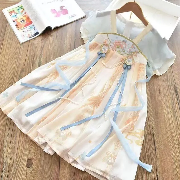 汉服女童夏款新唐装中国风改良裙连衣裙齐胸襦裙女宝宝古筝表演服
