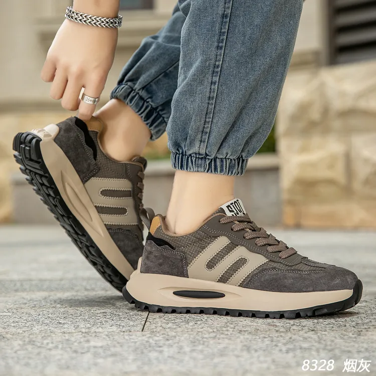男士潮鞋2025秋冬新款低帮平底潮流拼色网面透气舒适百搭鞋子皮面