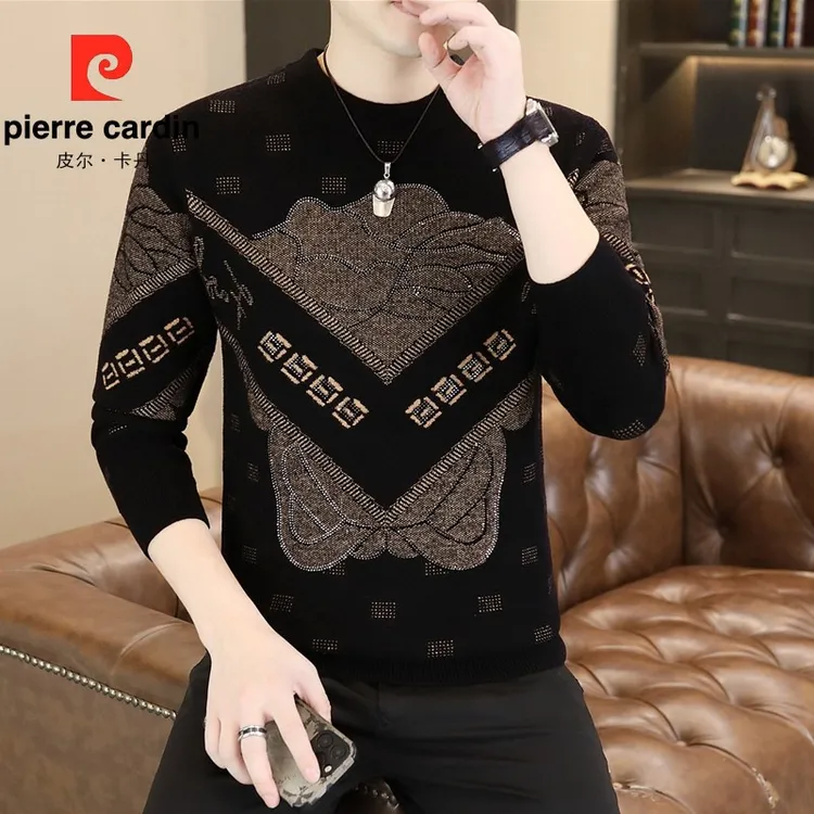 皮尔卡丹男士毛衣秋冬季加厚款针织衫打底衫青年潮流保暖内搭休闲
