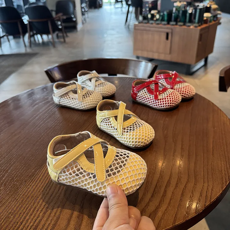 女童渔网公主鞋夏季新款网面镂空小童软底学步鞋女宝宝包头凉鞋