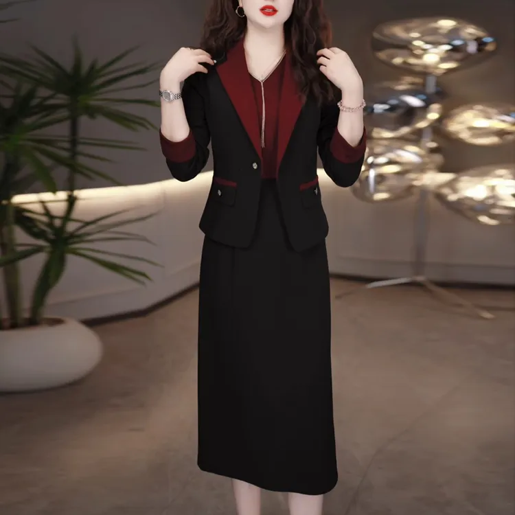 轻奢风高端时尚显白简约套装女2025秋季新款端庄大气连衣裙两件套