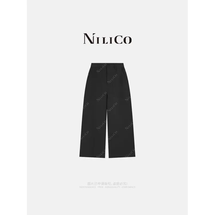 NILICO【穿搭公式】法式极简贴袋半松紧直筒显瘦百搭休闲裤