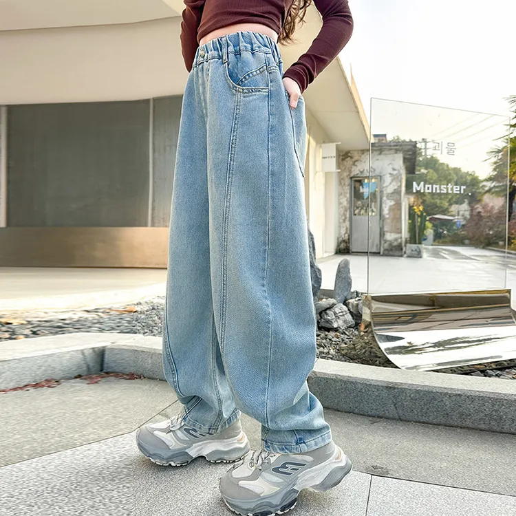 儿童秋装2025年新款大女童装宽松裤子春秋款牛仔裤秋季阔腿直筒裤