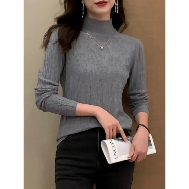 哥家2025秋半高领羊毛衫针织内搭打底衫套头纯色长袖女装