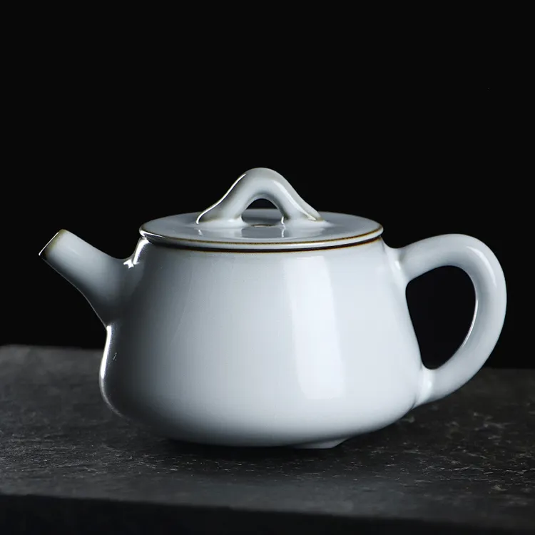 凝香阁 茶养开片铁胎月白汝窑大石瓢壶 陶瓷冰裂纹茶具大号泡茶壶