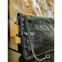 HIRMRIS手工真皮包银双肩链YZ91-2 nk中阳 邮差中号黑色