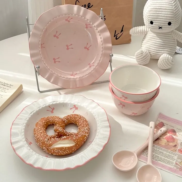 高颜值陶瓷草帽花边盘餐具ins深盘意面西餐沙拉盘子餐盘家用盘gc