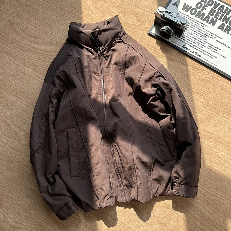 美式休闲轻薄立领羽绒服男士冬季设计感拼接国潮90白鸭绒宽松外套