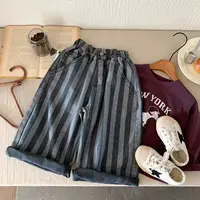 韩系男女童牛仔裤2025秋装新款儿童韩版大阔腿裤中小童条纹裤子