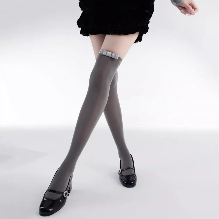 [男友家]2025年新款天鹅绒袜子jk纯色中筒袜lolita过膝袜蝴蝶结堆