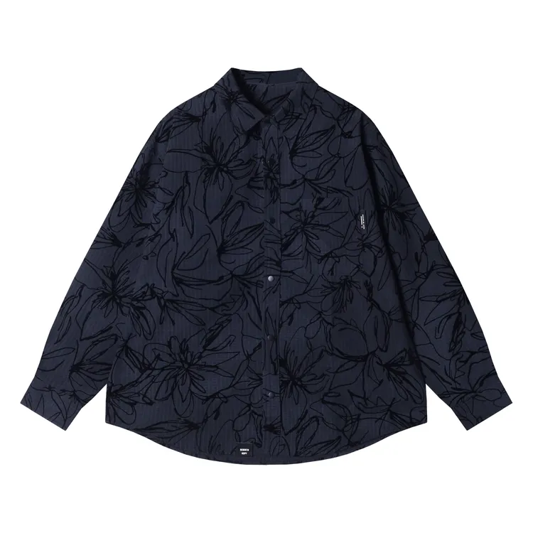 早春新款时尚个性韩版撞色凌乱印花长袖衬衫情侣百搭简约上衣