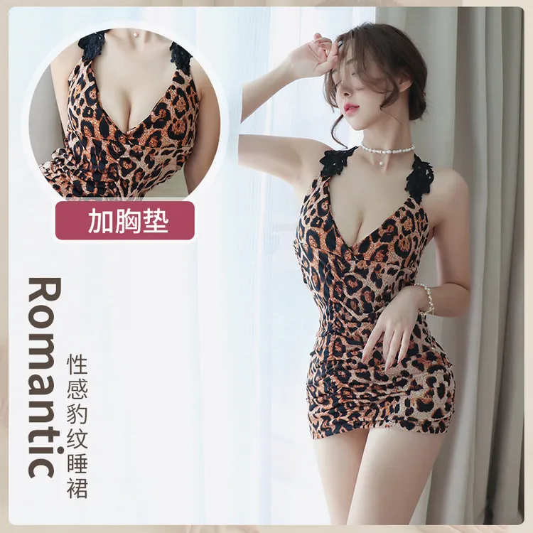夏季性感露背豹纹吊带睡衣女家居纯欲风镂空欧美风