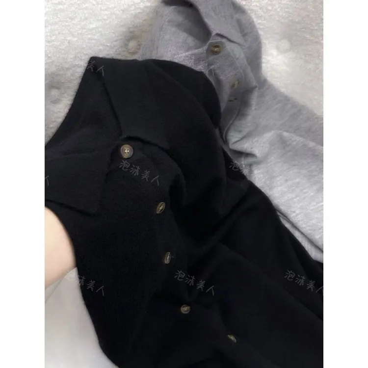 驼绒衬衫」柔软加厚polo领单排扣衬衫款羊毛针织开衫（长59 胸围104