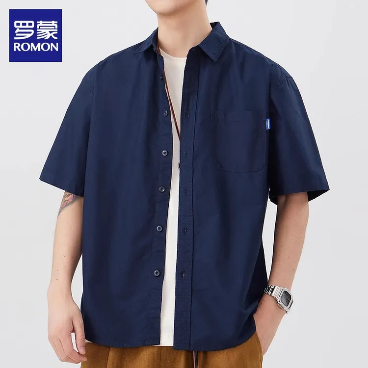 【100%纯棉】罗蒙短袖衬衫男士2025年夏季新款半袖上衣休闲衬衣外套