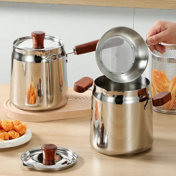 厨房家用单柄双耳不锈钢滤油壶食品级材质加厚大容量不挂油存油壶