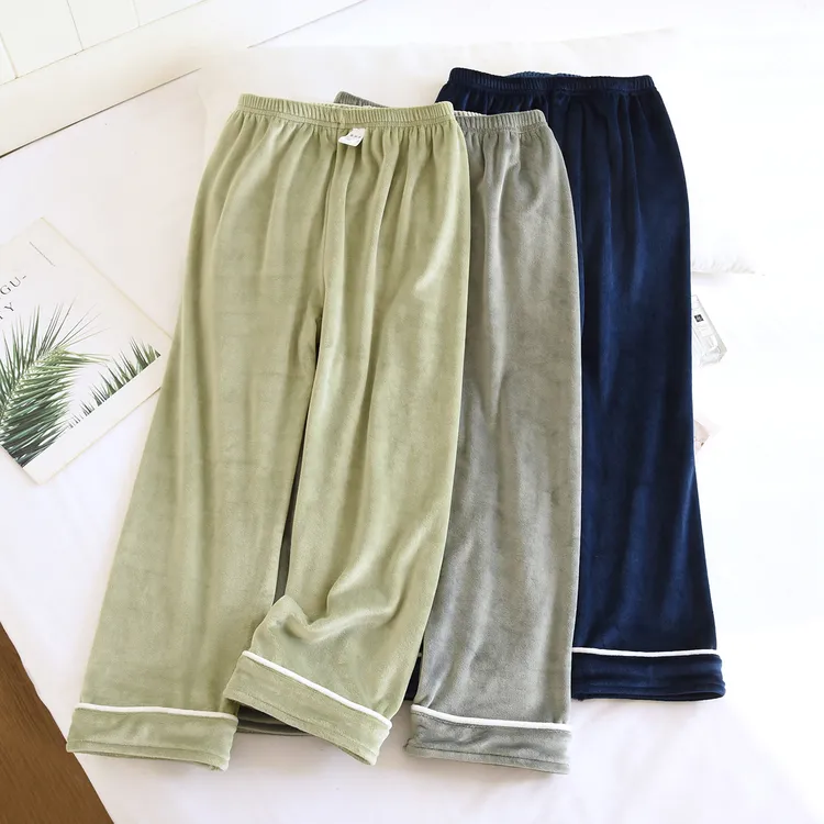 米筱米儿童秋冬海岛绒睡裤简约宝宝男童家居裤保暖加厚加绒A类