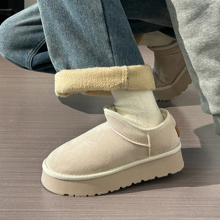 新百伦雪地靴女2025冬季保暖百搭面包鞋厚底加绒一脚蹬短筒棉鞋女