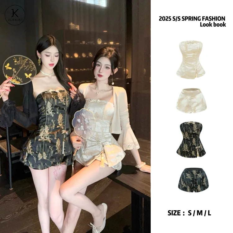 JOYKIKI金金【墨染江南】气质拼接盘扣新中式风上衣套装J25B283