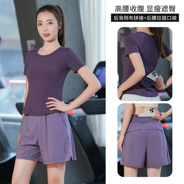 夏季新款女士宽松透气速干健身服晨跑跑步显瘦运动服套装休闲