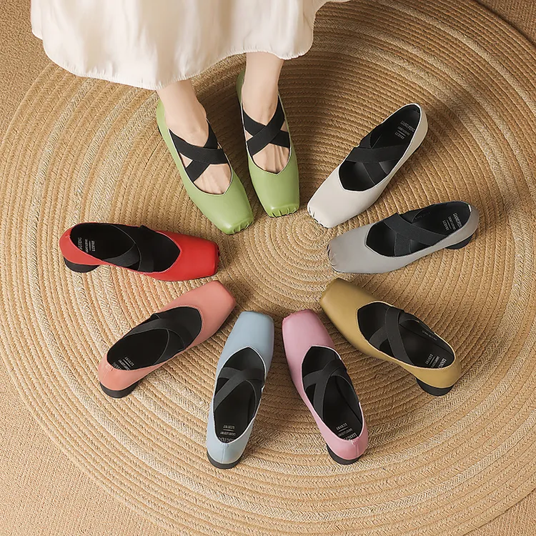 复古羊皮2025新款超软芭蕾舞鞋猪鼻子女鞋交叉绑带玛丽珍单鞋603