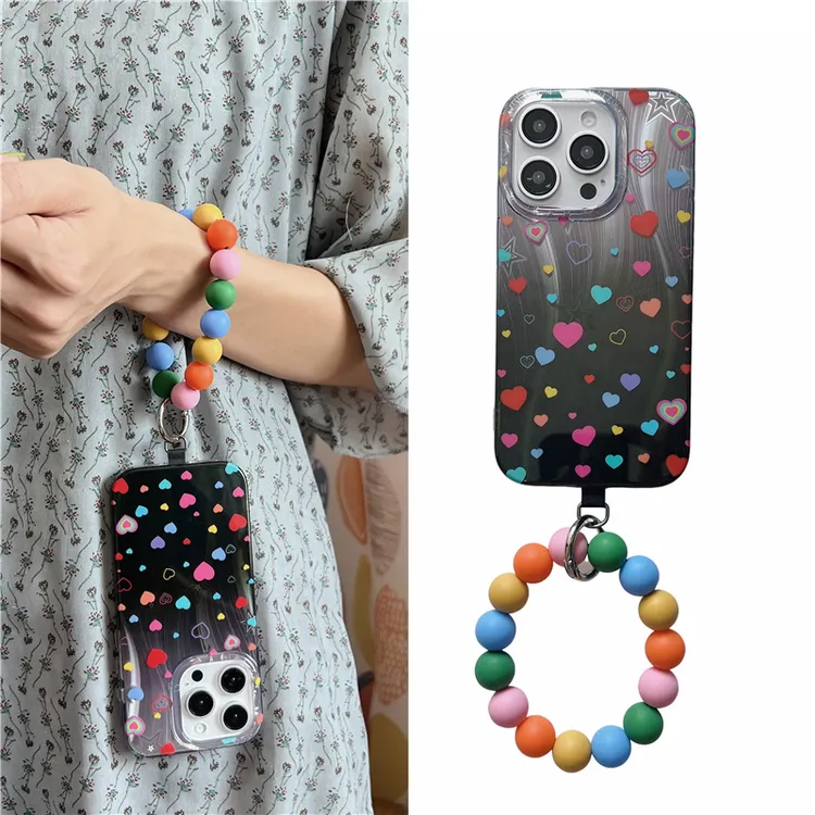 夏季多巴胺渐变彩色爱心手拎圆环适用苹果16手机壳iphone15/13/14