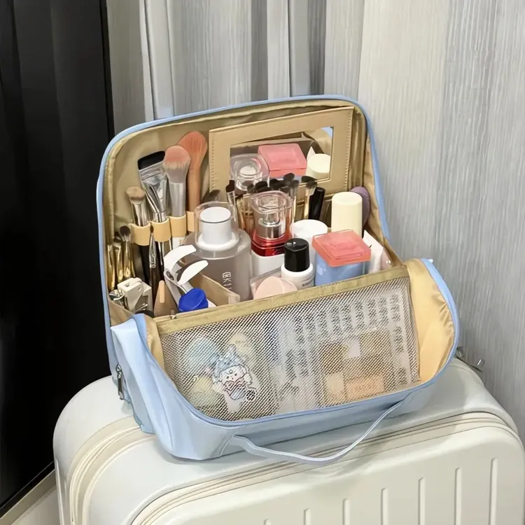 可折叠大容量化妆包可站立式文具笔袋爆改化妆包竖式可挂在行李箱