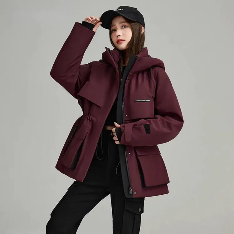 棉服女派克服冲锋衣2025冬季新款工装收腰连帽加厚面包服外套