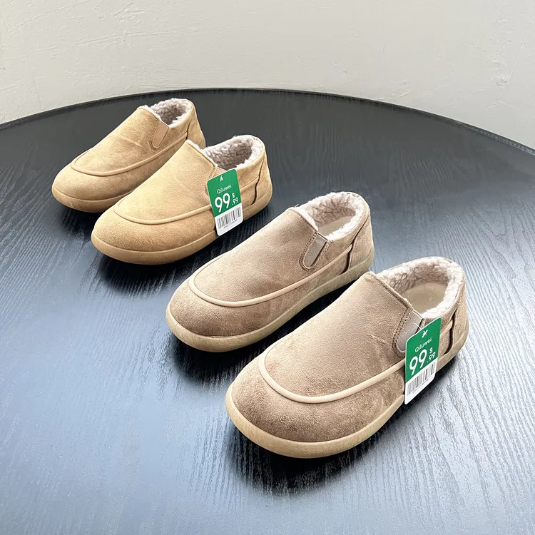 美单 男士加绒雪地靴软底低帮时尚雪地靴加绒保暖懒人一脚蹬