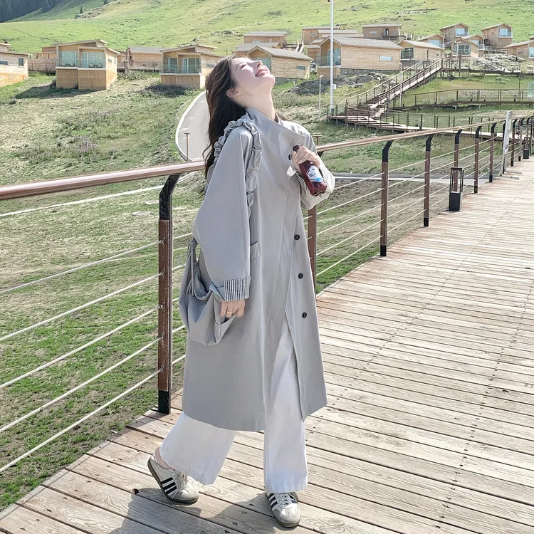 韩系简约慵懒风中长款风衣外套女2025秋季新款设计感温柔减龄大衣