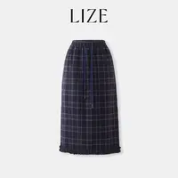 LIZE「京都映画」高定磨毛毛呢面料.小复古格纹.木耳边半裙L0226