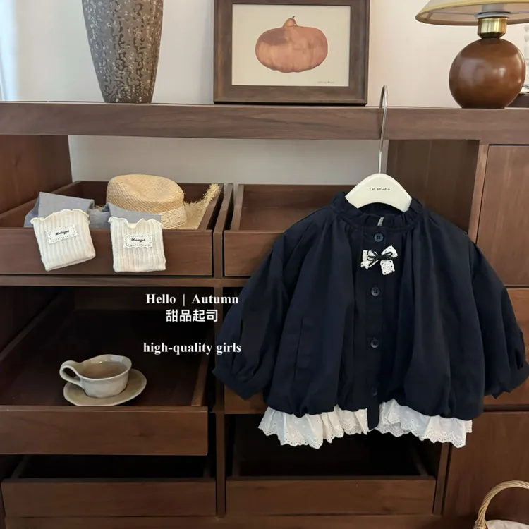 【甜品起司】甜味千金！韩系复古女宝宝花边宽松花苞设计感风衣外套