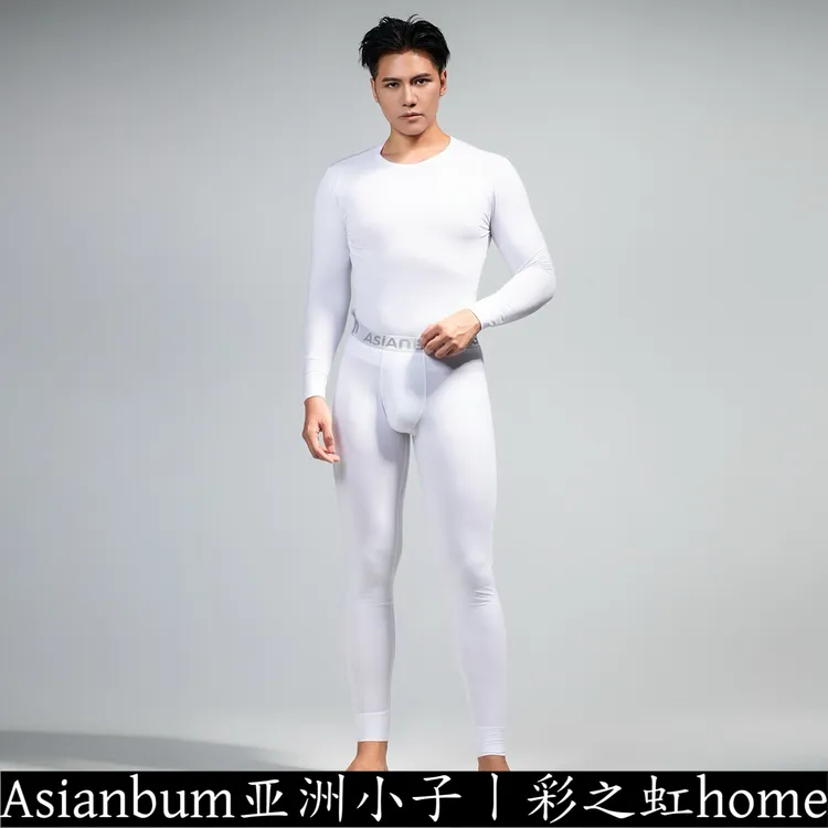 Asianbum薄款棉质简约纯色圆领性感修身透气秋衣内衣套装