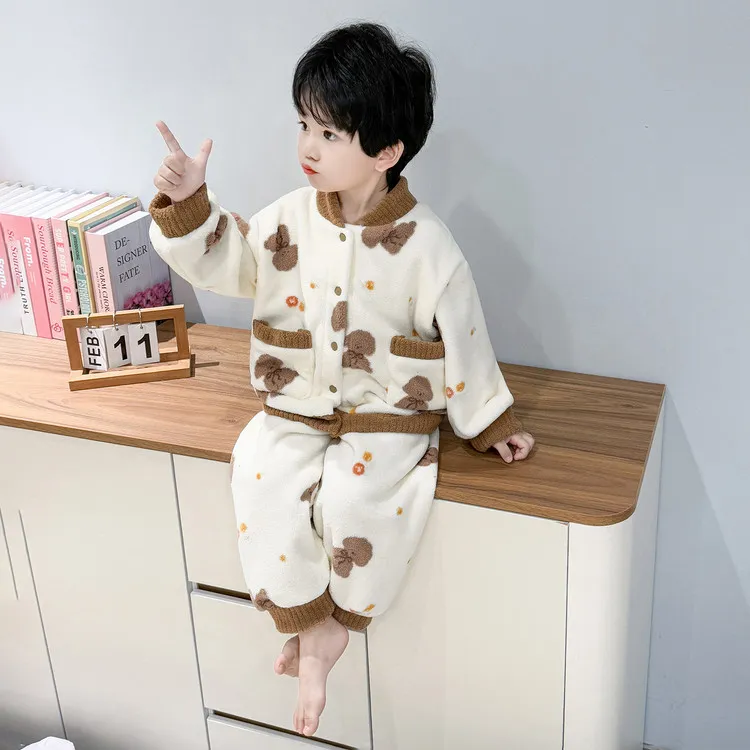 萌宝男童法兰绒睡衣秋冬季2025新款男孩宝宝加厚儿童珊瑚绒家居服