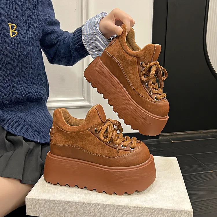 9cm内增高加绒博肯女鞋2025秋冬板鞋爆款厚底松糕小个子乐福鞋女