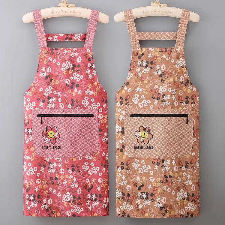 花朵小清新竹节棉围裙厨房家用防油防污耐脏耐磨时尚洋气薄款围裙