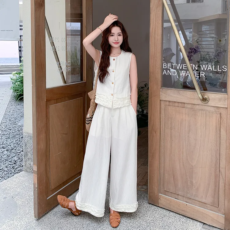 韩系气质高级感老钱风无袖马甲阔腿裤套装女夏季大方得体两件套