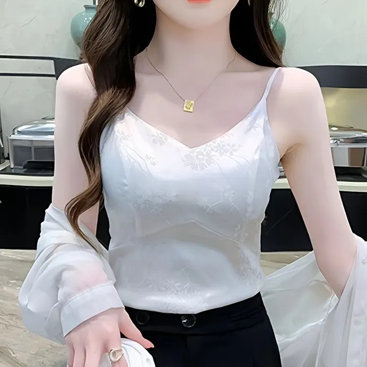 法式提花缎面吊带背心新中式上衣背带胸垫短款打底抹胸美上衣小众