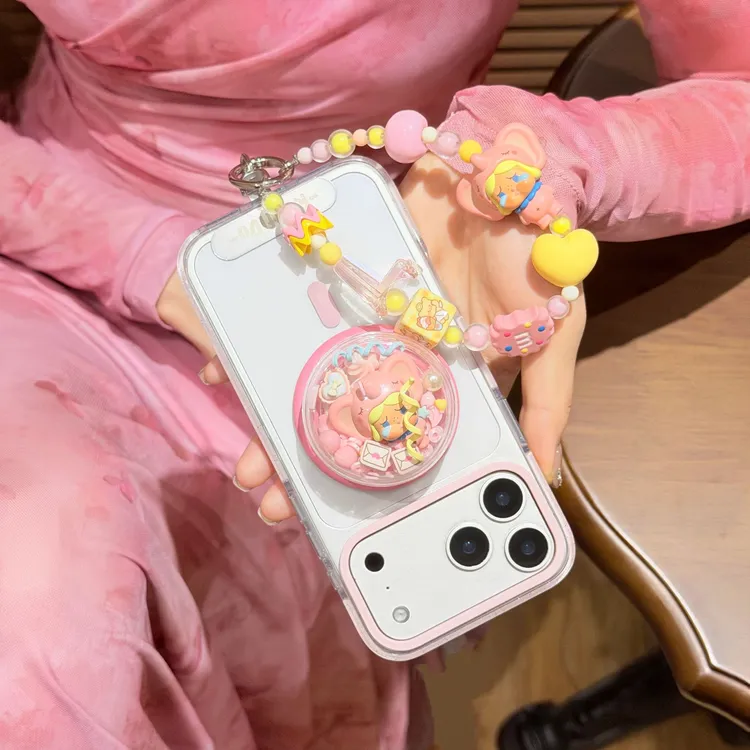 泰国限定哭娃crybaby萌粒强磁吸支架透明壳挂链嫩粉色iPhone16/17