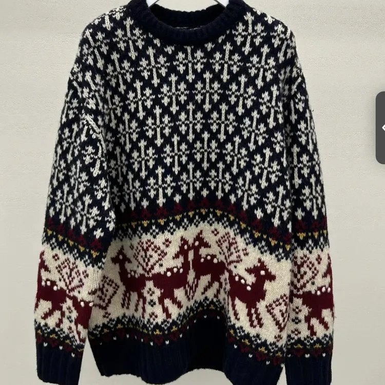 尾原2025秋~魔法花园复古圣诞小鹿提花羊毛套头针织衫