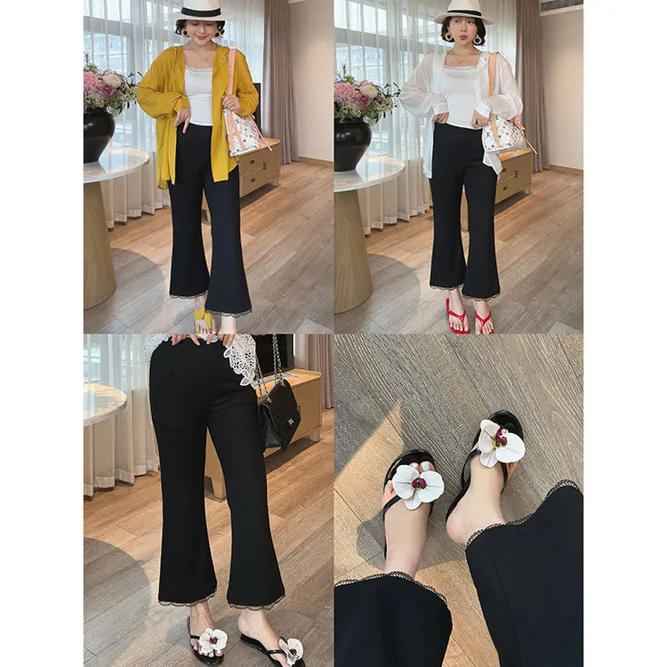 【DIS现货】【蕾丝小黑裤】 夏季显瘦蕾丝花边微喇裤Z525K09365