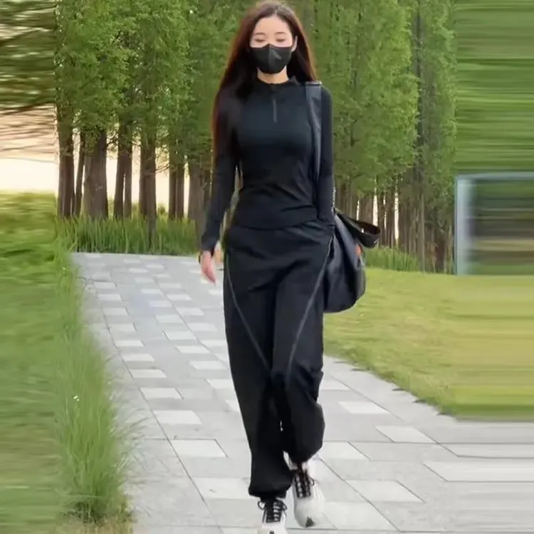 时尚运动套装女春秋新款小个子跑步健身薄款速干衣两件套春夏